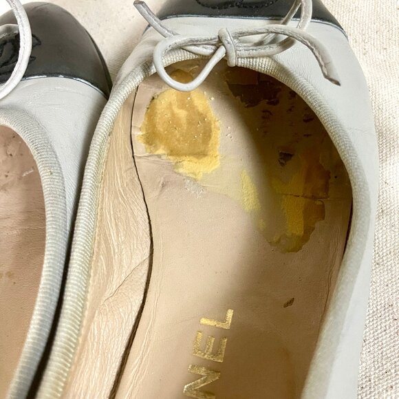 Authentic CHANEL Classic Ballet Flat Two Tone Cap Toe EU 37 - Picture 9 of 10